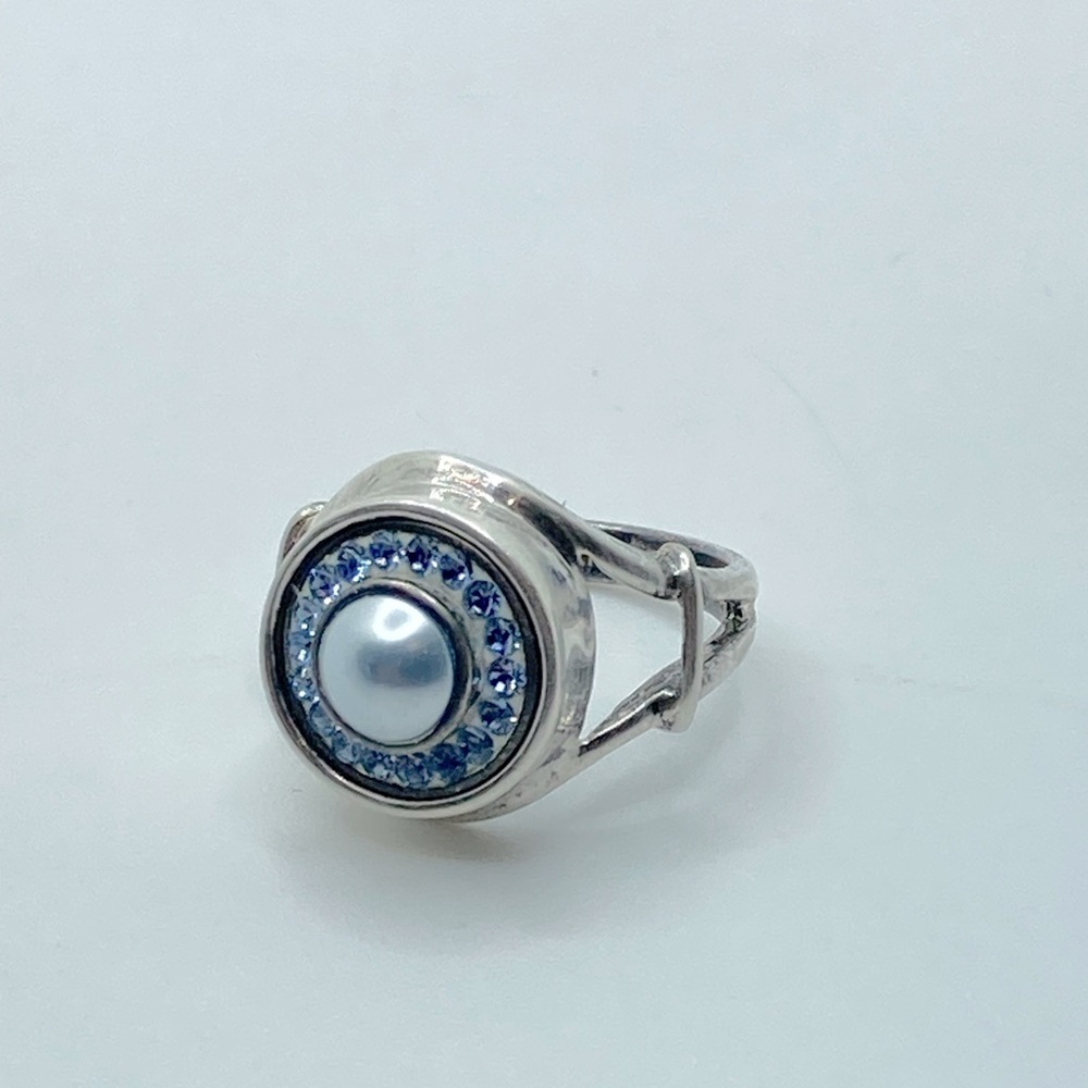 𝅺kameleon 925 Take Notice Ring KR008 w Crystal Halo Pearl Jewel Pop Size 5